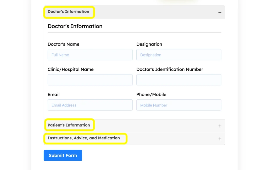 8. Use tabs or accordions for a relevant group of fields