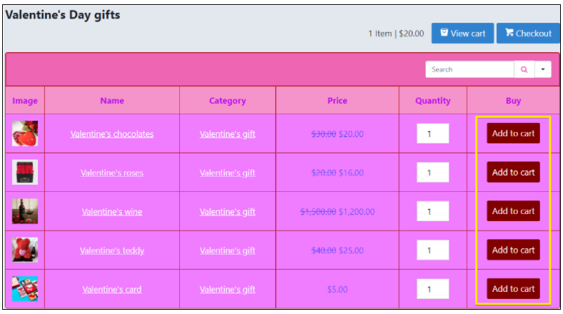 WooCommerce product table color customize