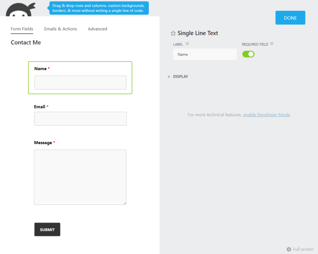 Ninja Forms - form editor