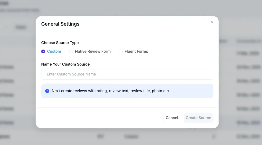 Custom Source reviews options