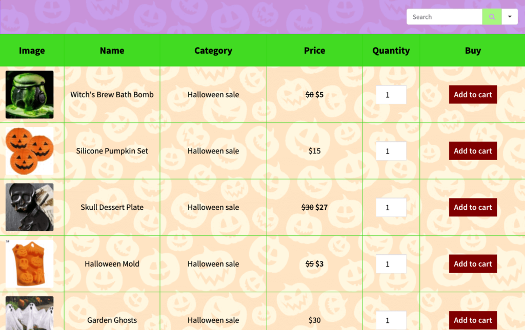 online table background WordPress