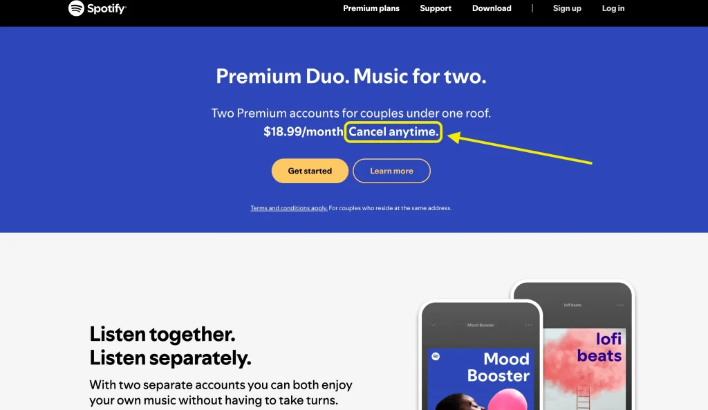 Spotify - reassuring the user 