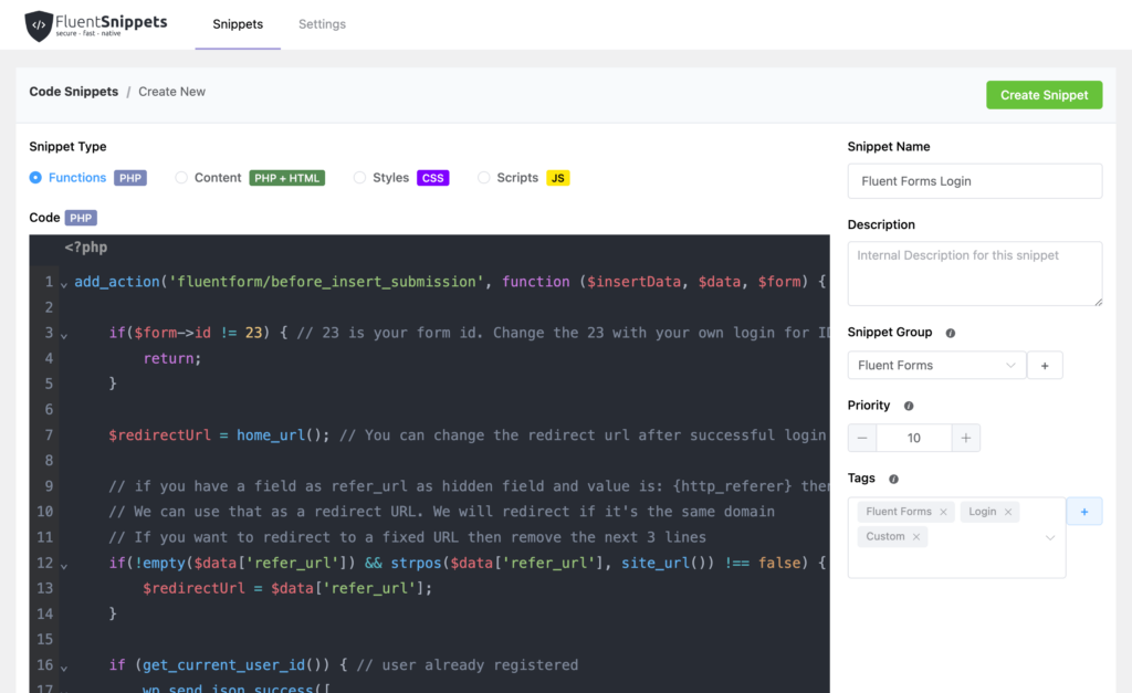 Paste your custom code snippet