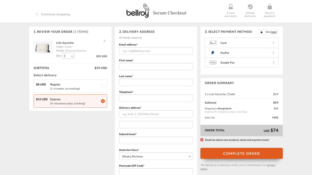 Bellroy checkout