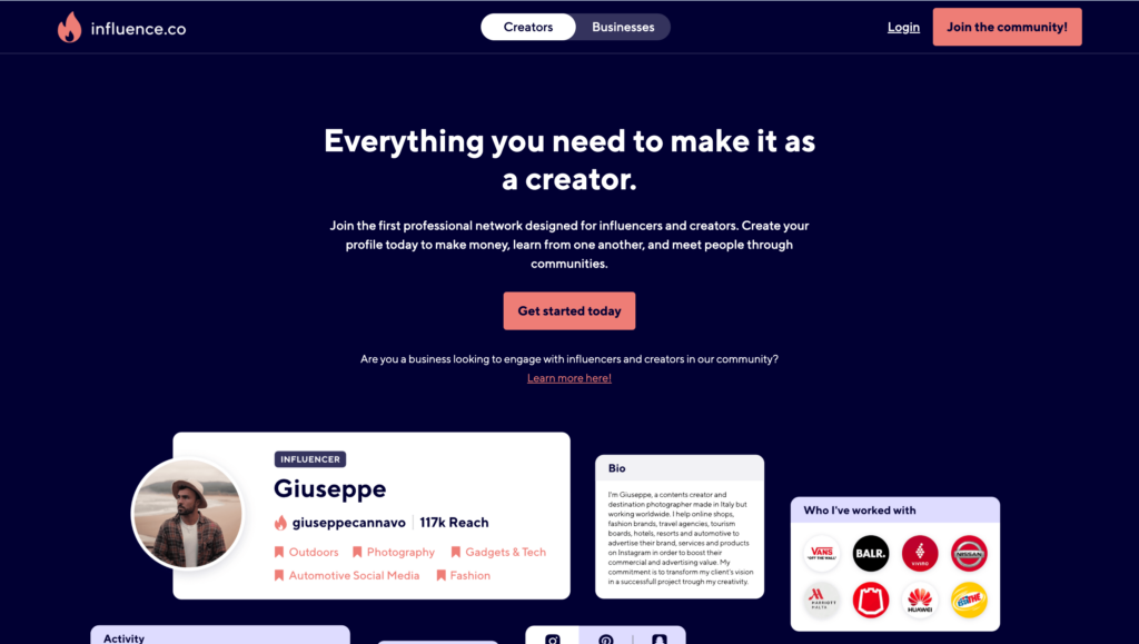 Influence.co - Free influencer marketing tool