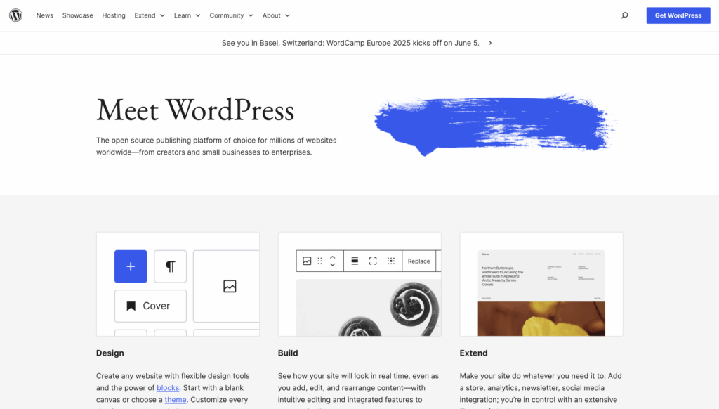WordPress homepage
