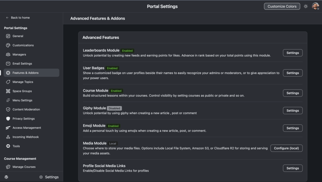 FluentCommunity Portal Settings