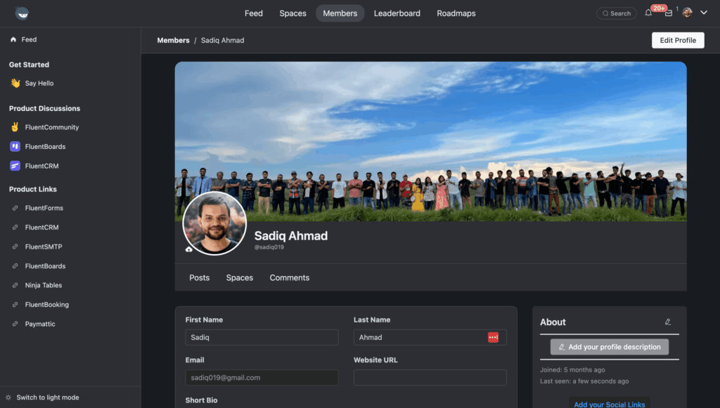 FluentCommunity - User profile