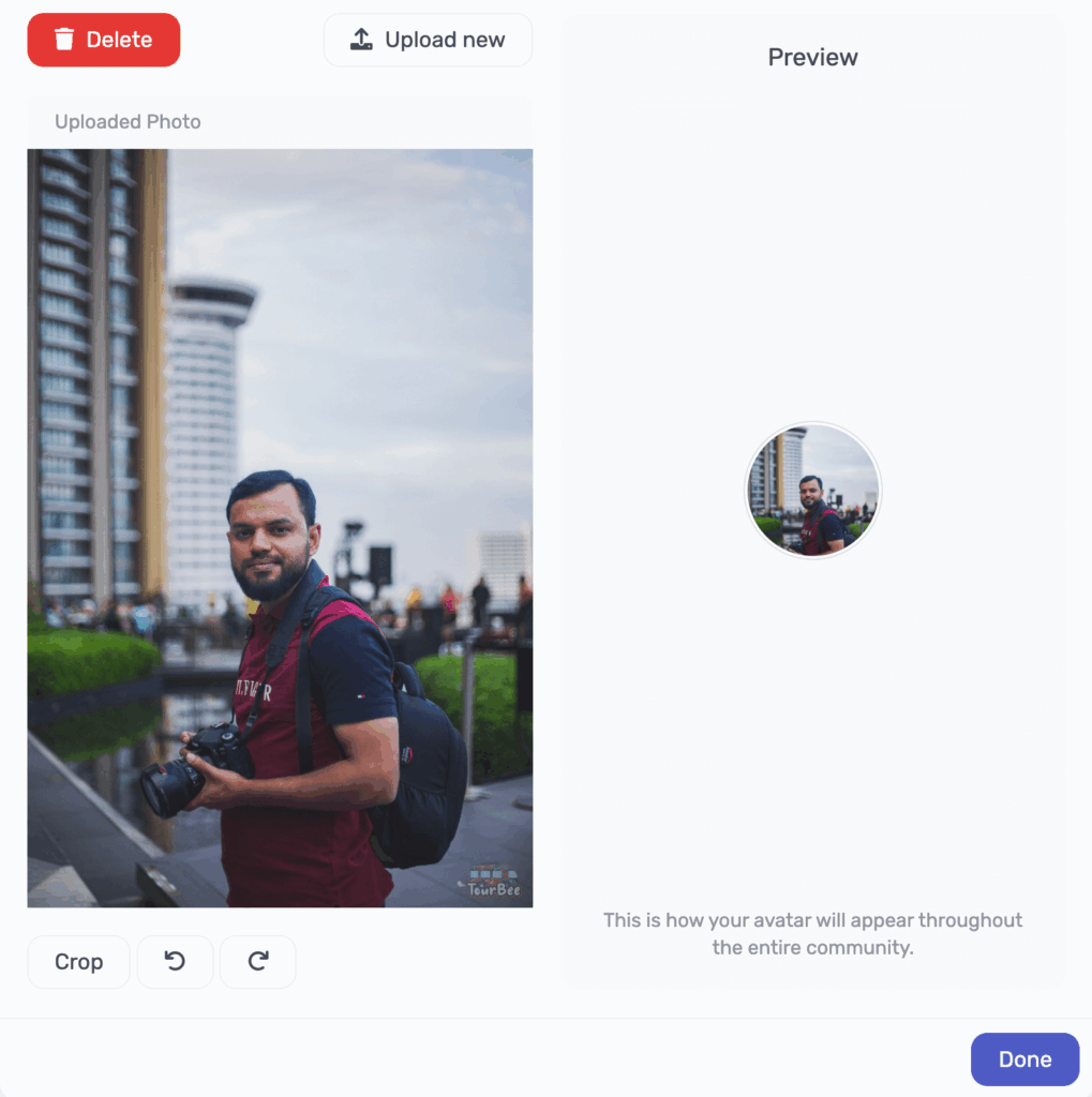 Upload profile photo in PeepSo