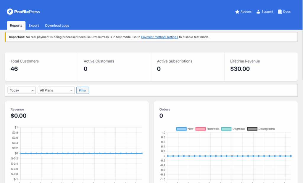 ProfilePress dashboard