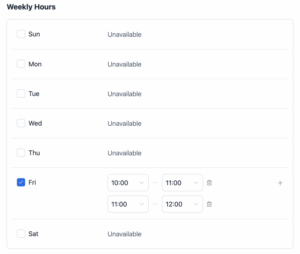 Set up your availability with FluentBooking