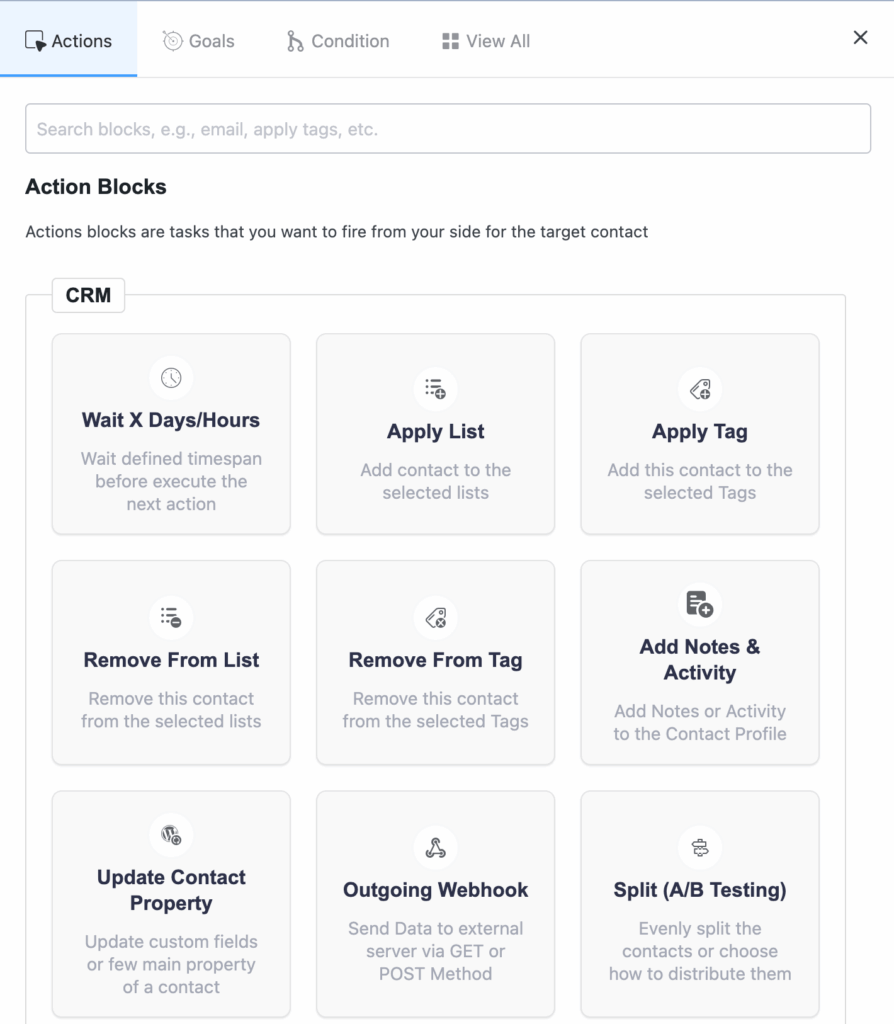 Adding actions in automation funnel with FluentCRM