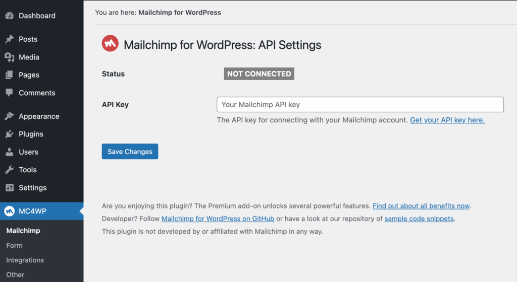 Mailchimp API settings