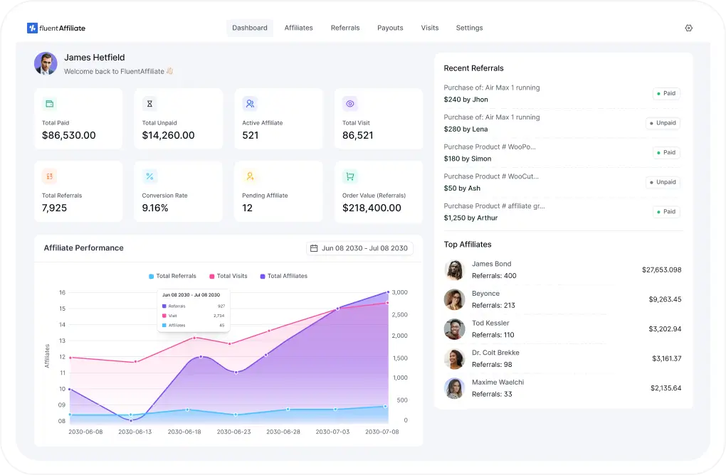 FluentAffiliate DashBoard