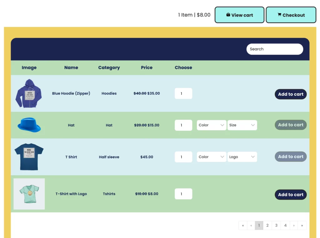 WooCommerce product table custom design