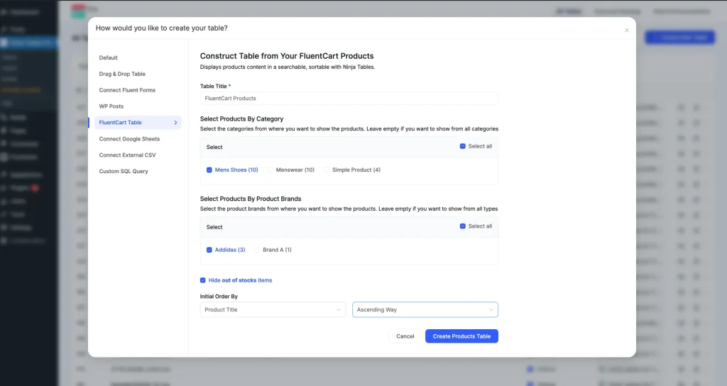 FluentCart-table-creation