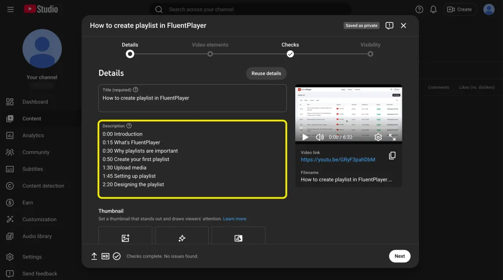 Add descriptions for the chapters of your YouTube videos