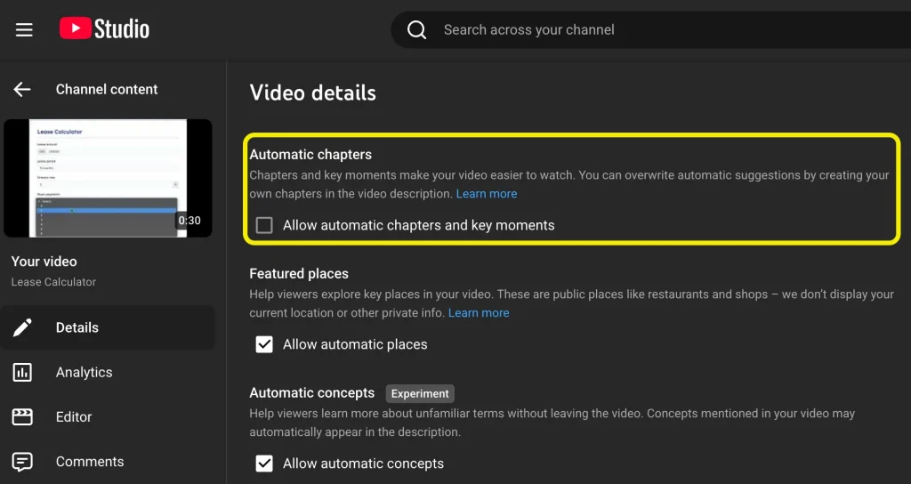 Automatic chapters for YouTube videos