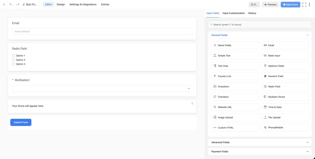 Create your quiz in Fluent Forms